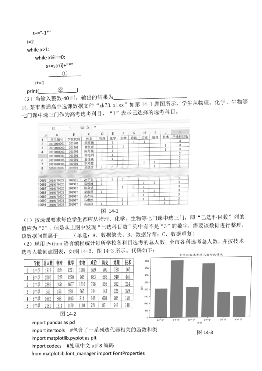 浙江省衢州五校联盟2022-2023学年高二上学期期末联考技术试题（扫描版，含答案）