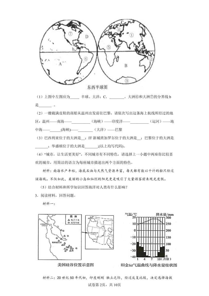 3.6.3 IT新城：班加罗尔  综合题 专题训练（含答案） 浙江省人教版人文地理七年级上册