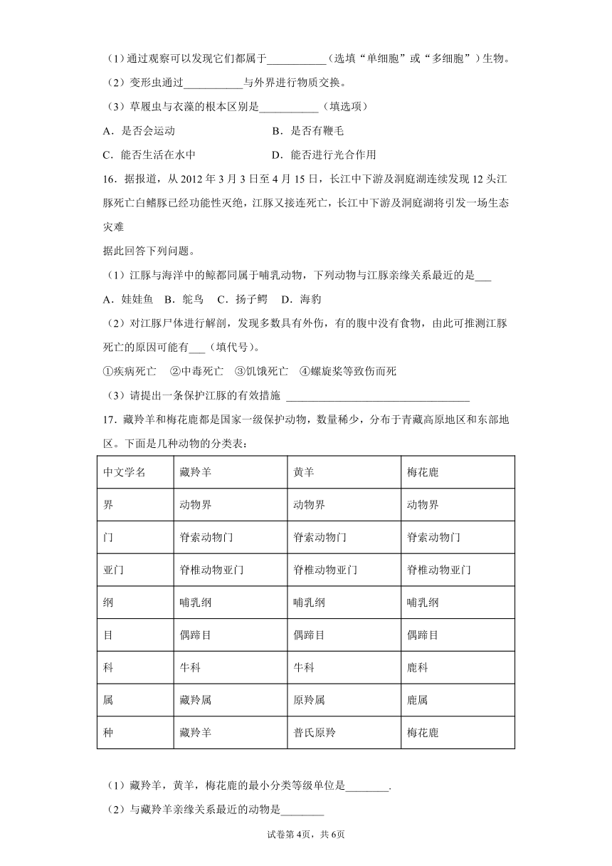 2.6 物种的多样性 同步练习题（含解析）