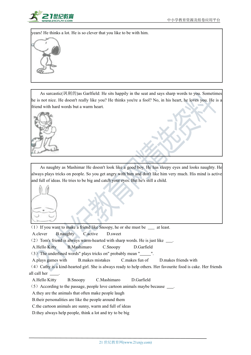 Module 5  Cartoons Unit 3  Language in use 随堂小练笔（含答案解析）