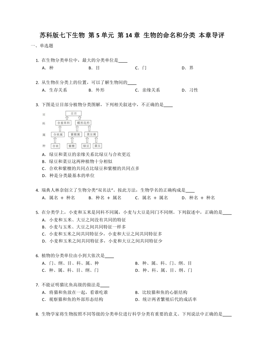 第5单元 第14章 生物的命名和分类 本章导评（含答案）苏科版七下生物