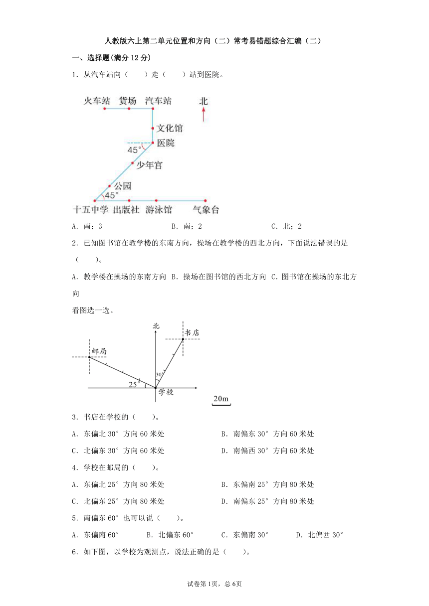 人教版六上数学第二单元位置和方向（二）常考易错题综合汇编（二）（含答案）