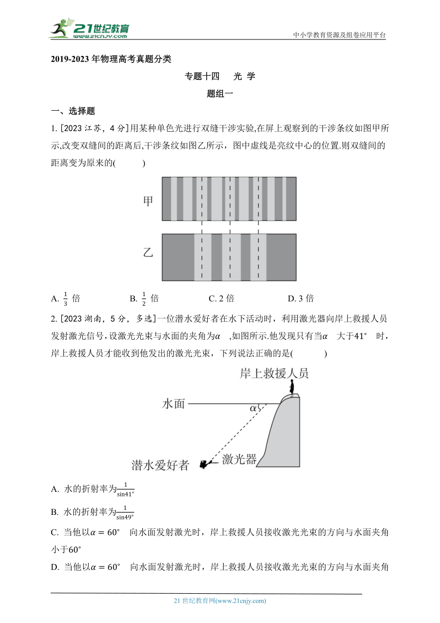 2019-2023年物理高考真题分类练--专题十四 光 学（有解析）