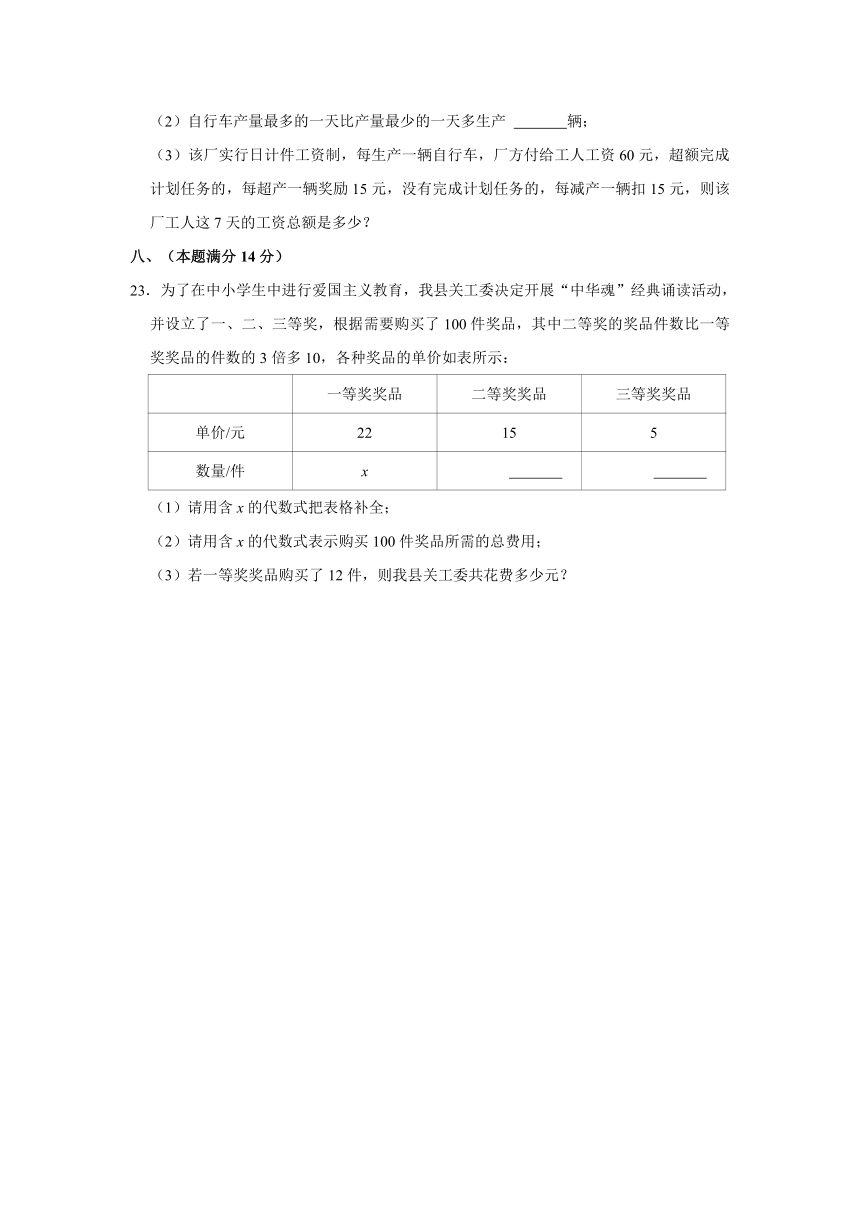 2022-2023学年安徽省芜湖市无为市七年级（上）期中数学试卷（含解析）