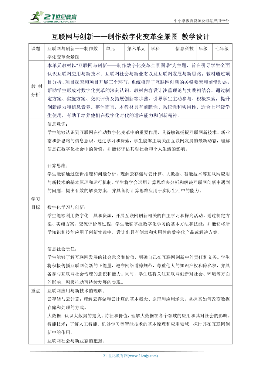 第六单元 互联网与创新——制作数字化变革全景图 教案2 七下信息科苏科版（2023）