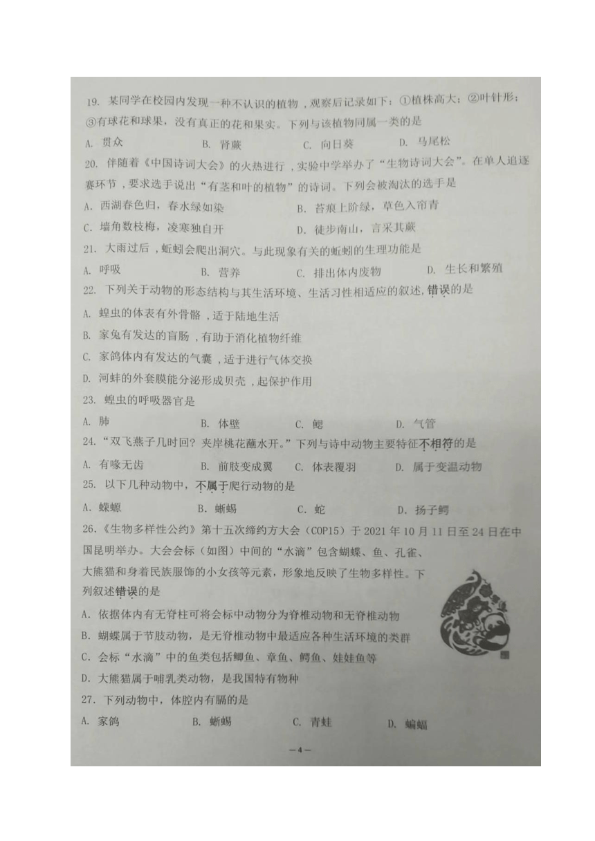 江苏省镇江地区2022-2023学年七年级下学期期末生物试题（图片版无答案）