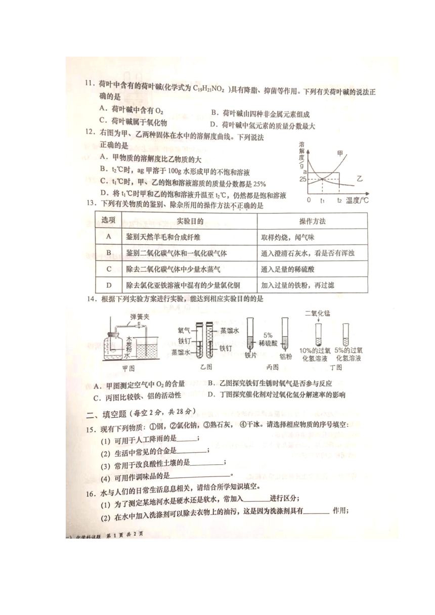 2024年海南省文昌市九年级化学模拟考试（一）(图片版含答案)
