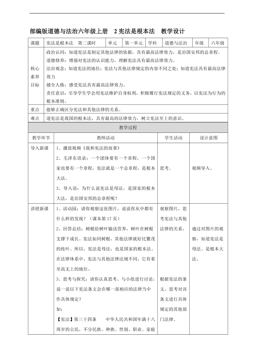 【核心素养目标】2宪法是根本法  第二课时 教案