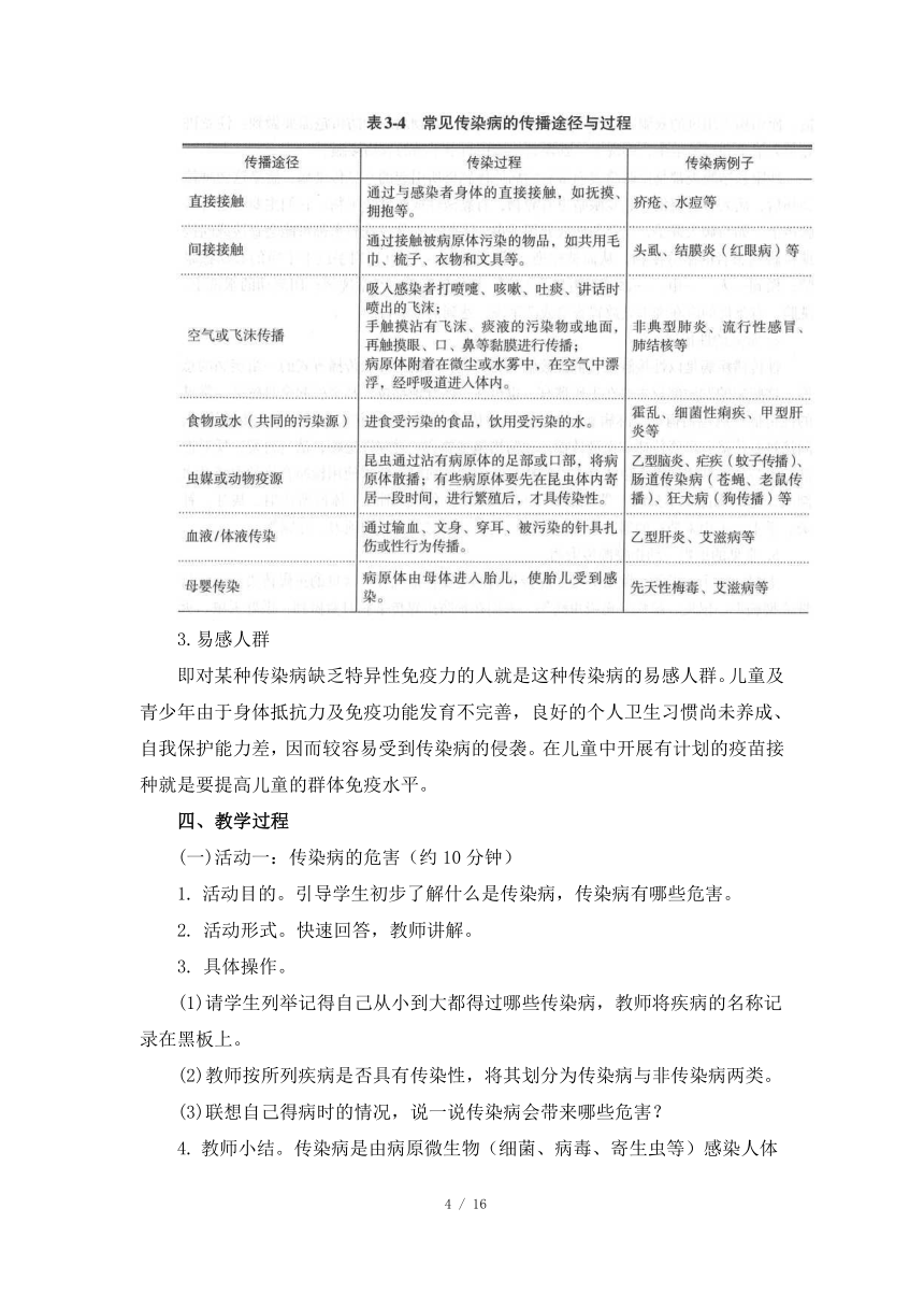 人教版七年级体育与健康《常见传染病的预防》精品教案