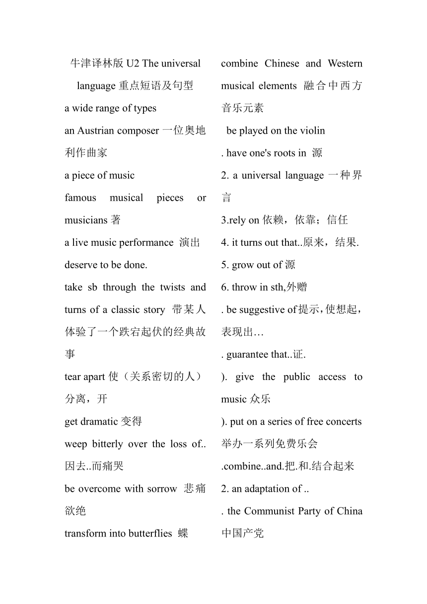 牛津译林版（2019）选择性必修 第一册Unit 2 The Universal Language重点短语及句型素材