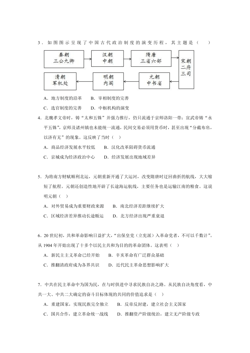 吉林省辉南县第六中学2021-2022学年高二上学期12月月考历史试卷（Word版含答案）