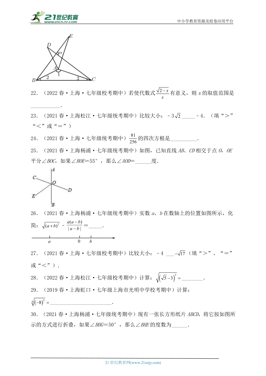 沪科版七年级下学期期中考试数学试题四（含解析）