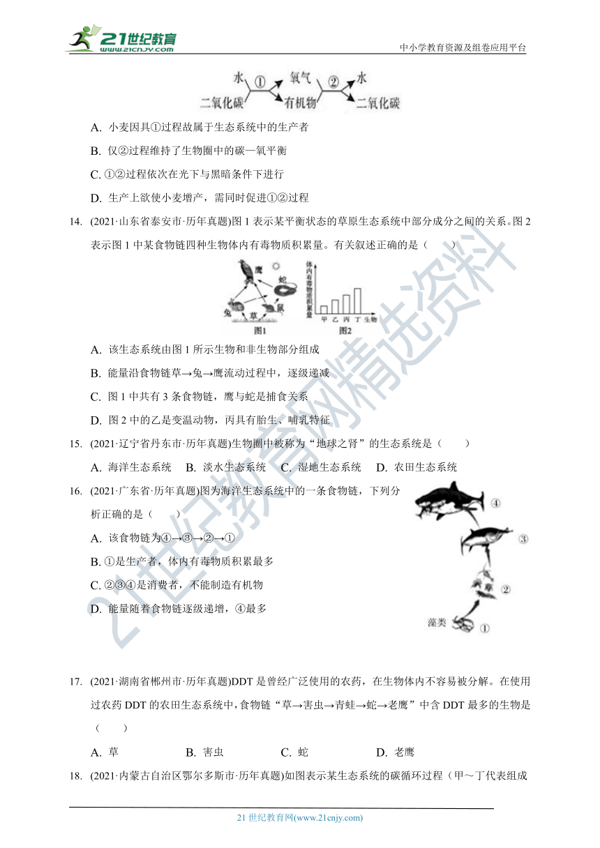 2021年生物中考试题汇编——生物与环境（含解析）