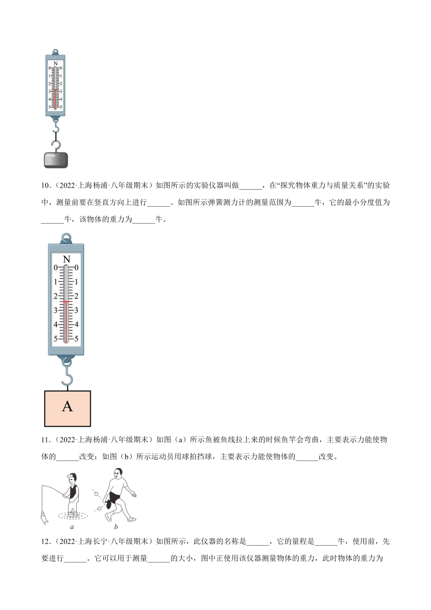 3.3 力 期末试题分类选编 上海市各地2021-2022学年八年级沪教版物理上学期（有解析）