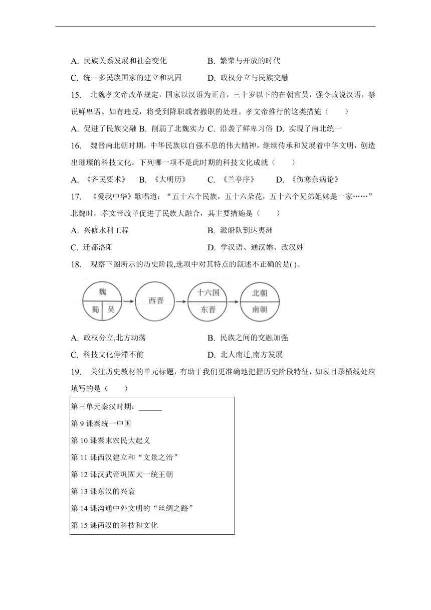 安徽省滁州市定远县育才学校2022-2023学年七年级下学期开学考试历史试题（Word版 含答案）