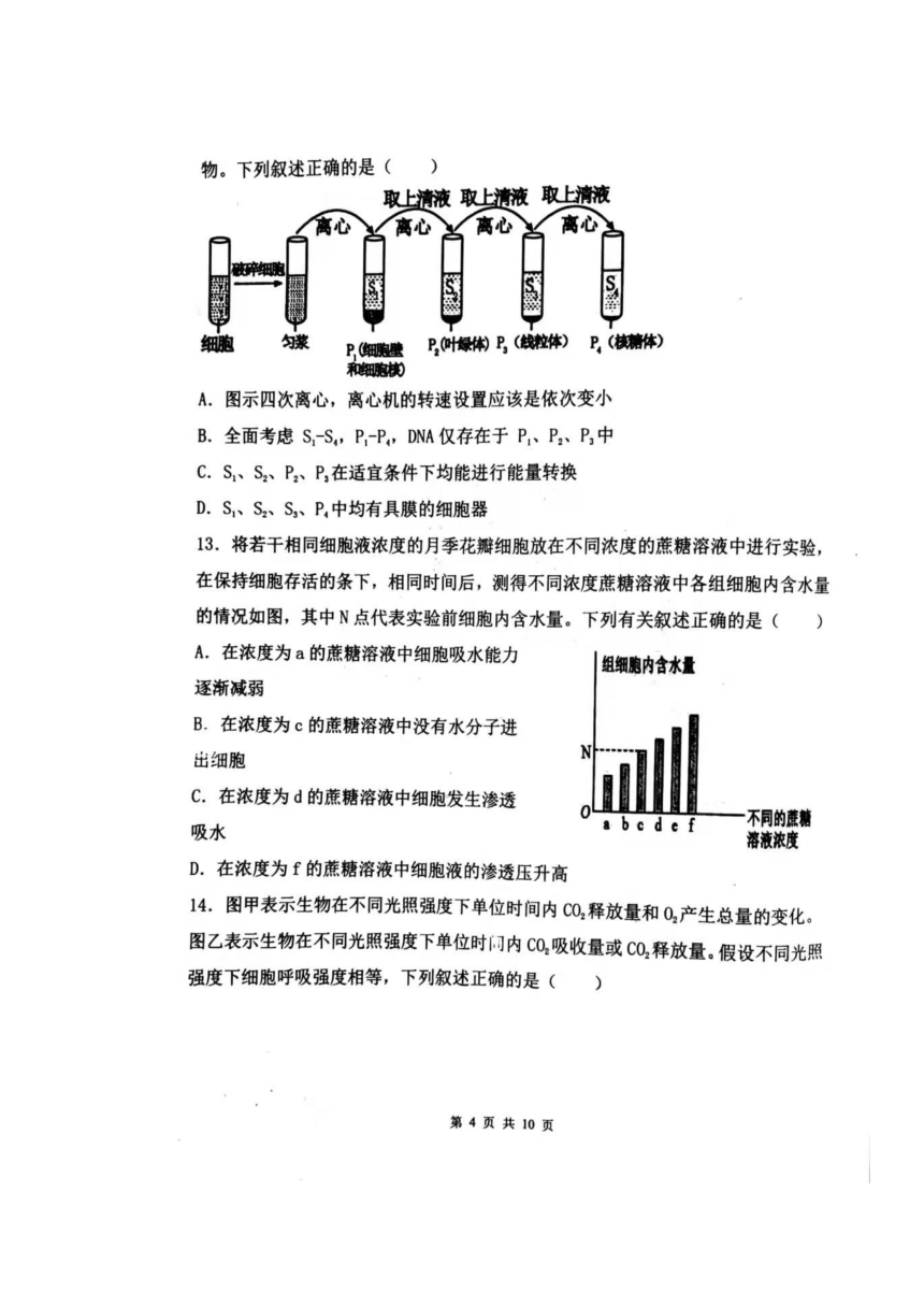 辽宁省渤海大学附属高级中学2021-2022学年高三上学期第一次考试生物试题（图片版，无答案）