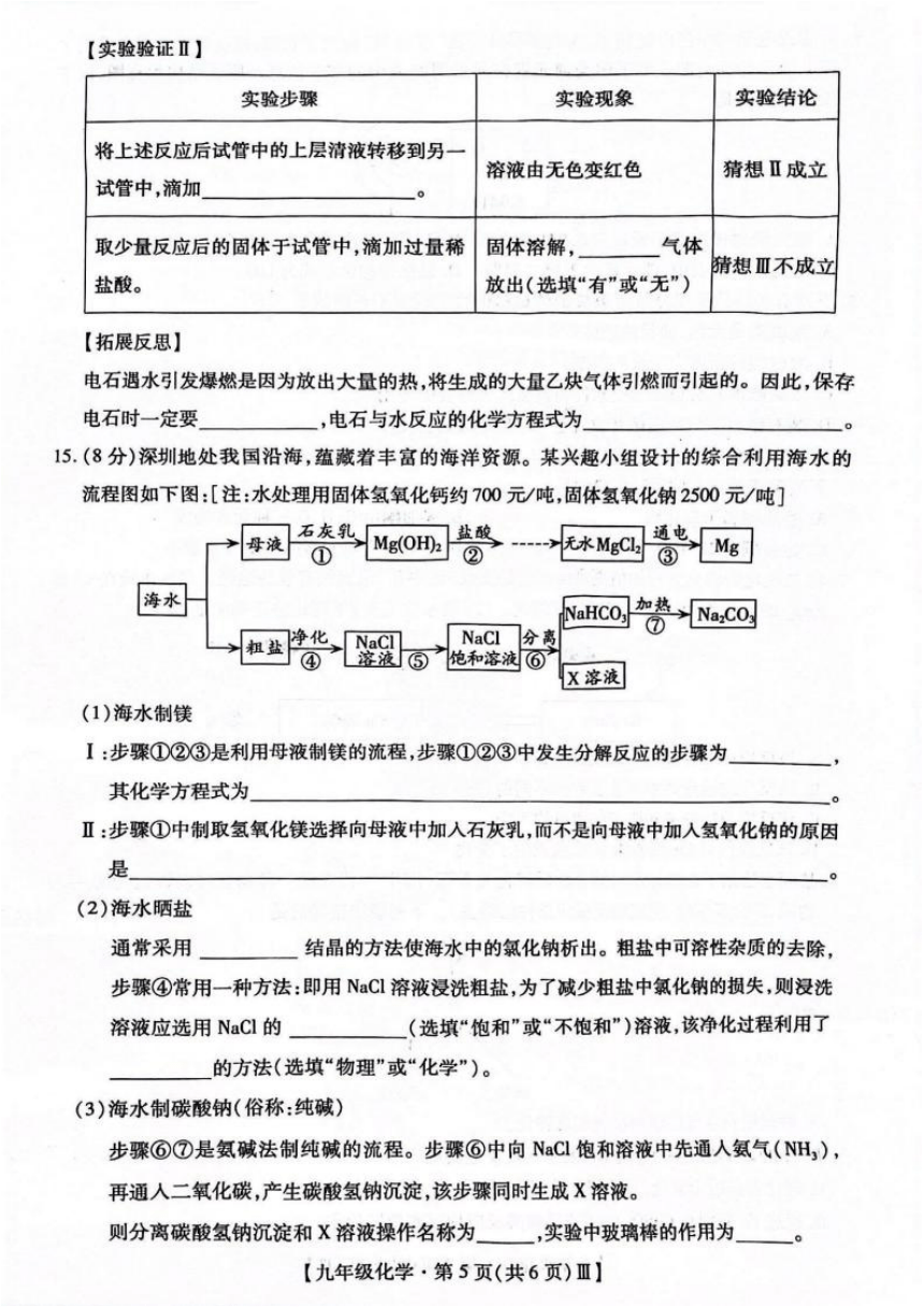 广东省深圳市深圳中学2023-2024学年第二学期3月中考模拟九年级化学  物理合卷（图片版 无答案）