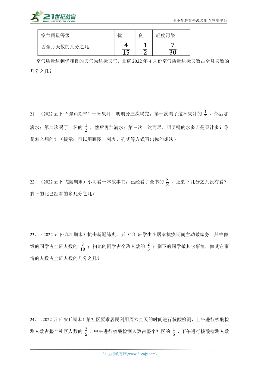 常考专题：分数的加法和减法真题汇编（单元培优） 小学数学五年级下册人教版（含答案）