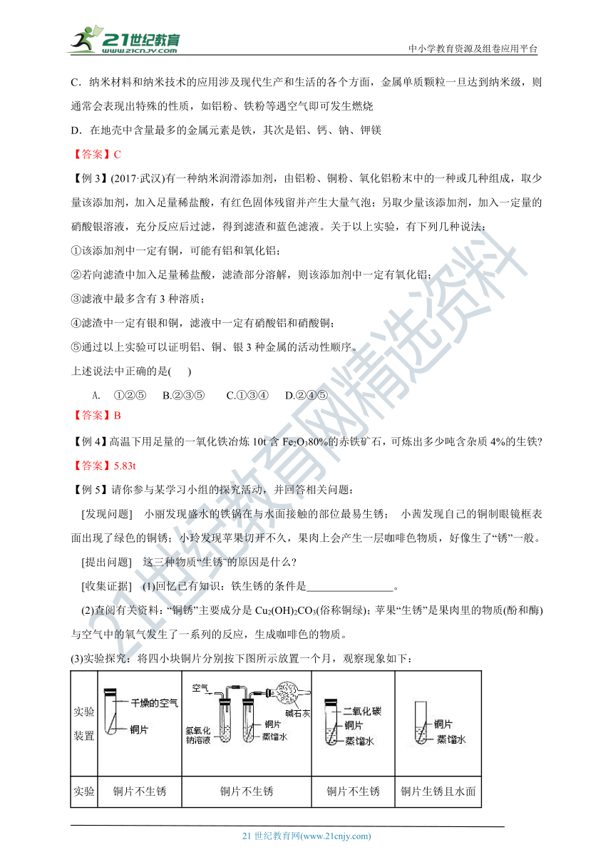[备考2021]中考化学二轮复习专题：第8讲 金属和金属材料分层训练（含答案）