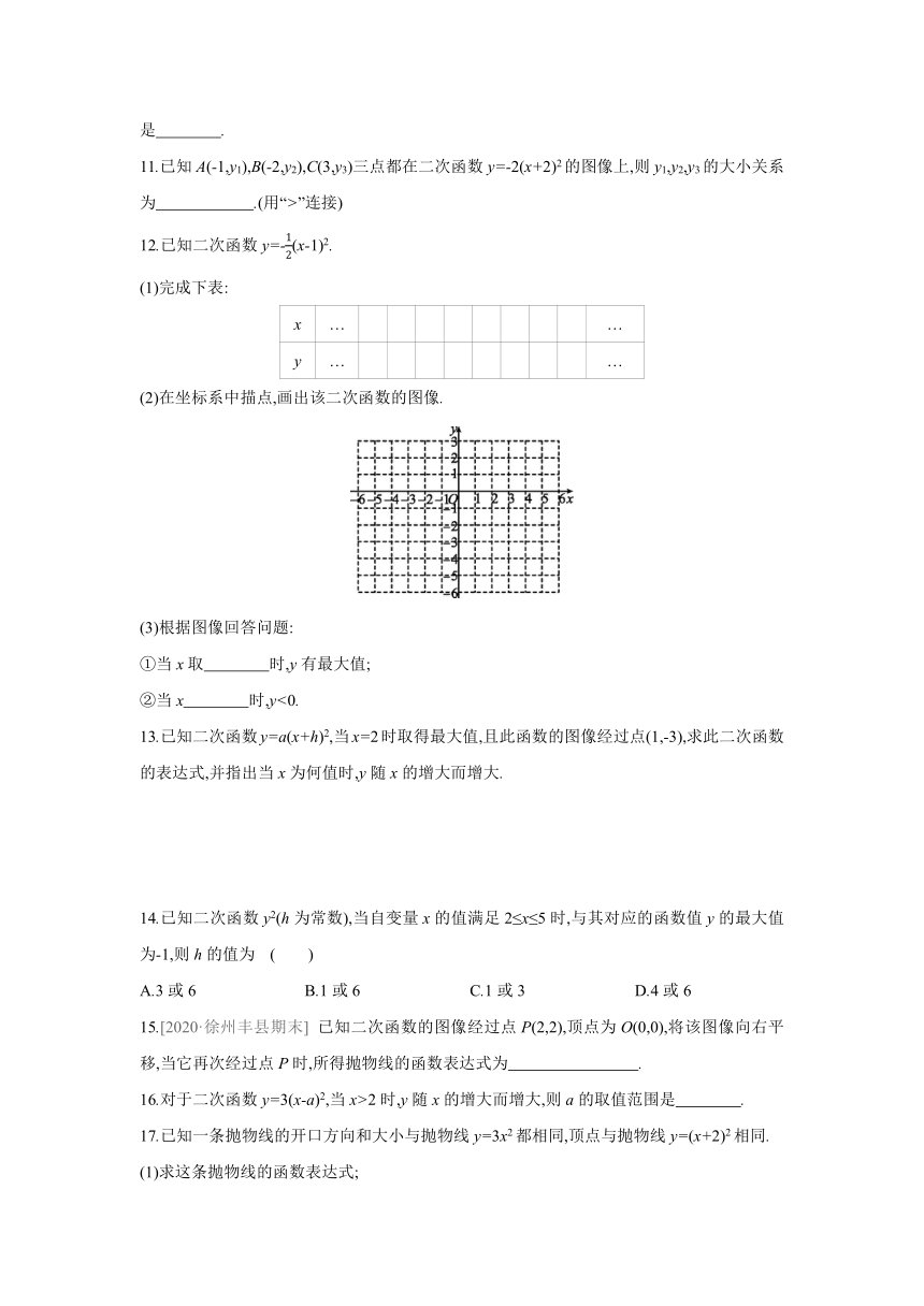 苏科版数学九年级下册 5.2 第3课时 二次函数y=a(x+h)2的图像和性质 同步课时练习（word版 含解析）