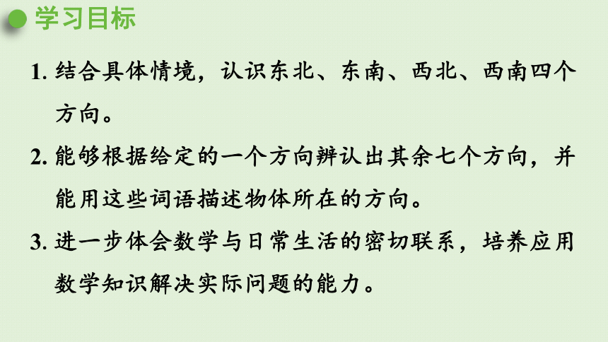 2021-2022学年 人教版数学三年级下册1.3  认识东北、东南、西北、西南四个方向  课件(共34张PPT)