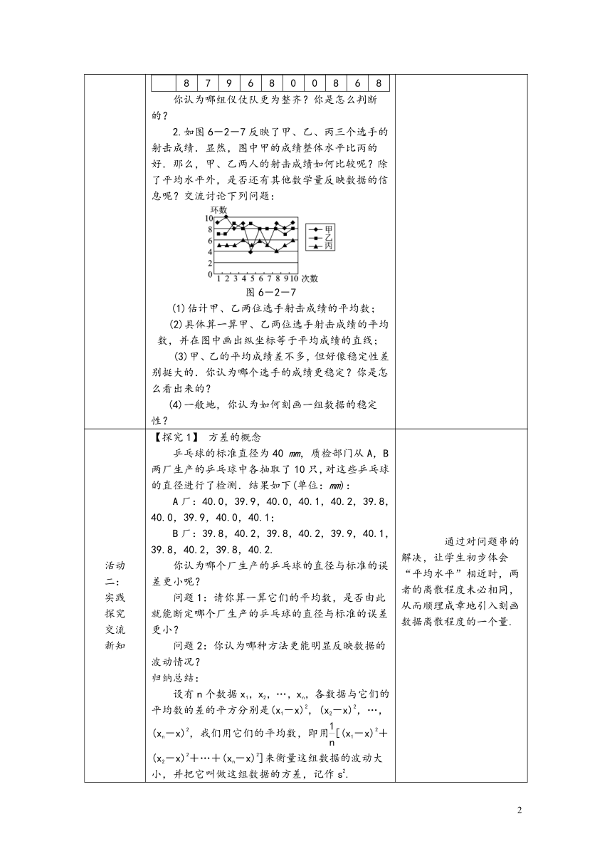 湘教版数学七年级下册 6.2 方差 教案（表格式）