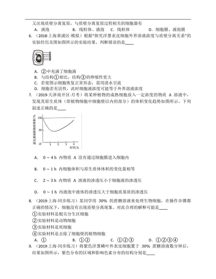 人教版高中生物必修一单元练习第四章细胞的物质输入和输出(附解析）