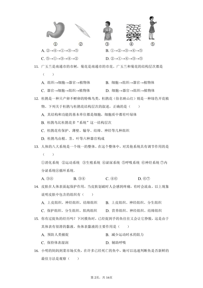 2021-2022学年江苏省南通市如皋实验初中七年级（下）第一次月考生物试卷（word版，含解析）