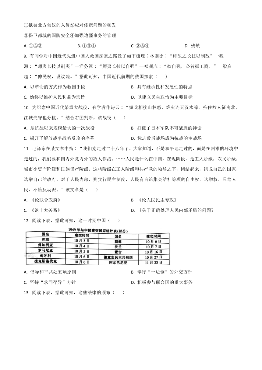 浙江省金华市金华十校2023届高三11月月考历史试题（解析版）