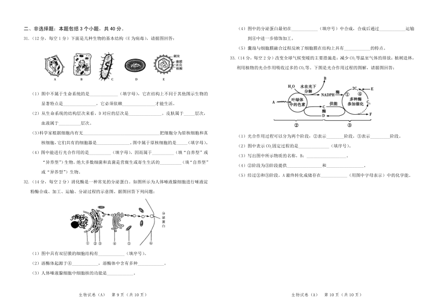 河北省元氏县第四中学2022学年-2023学年高一上学期入学摸底考试生物（A）试卷（PDF版含解析）