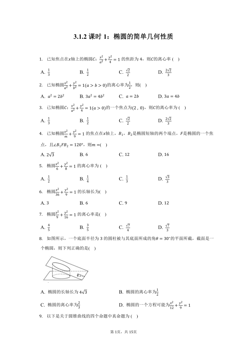 3.1.2课时1：椭圆的简单几何性质- 2022-2023学年高二数学人教A版（2019）选择性必修一同步练习（含答案）