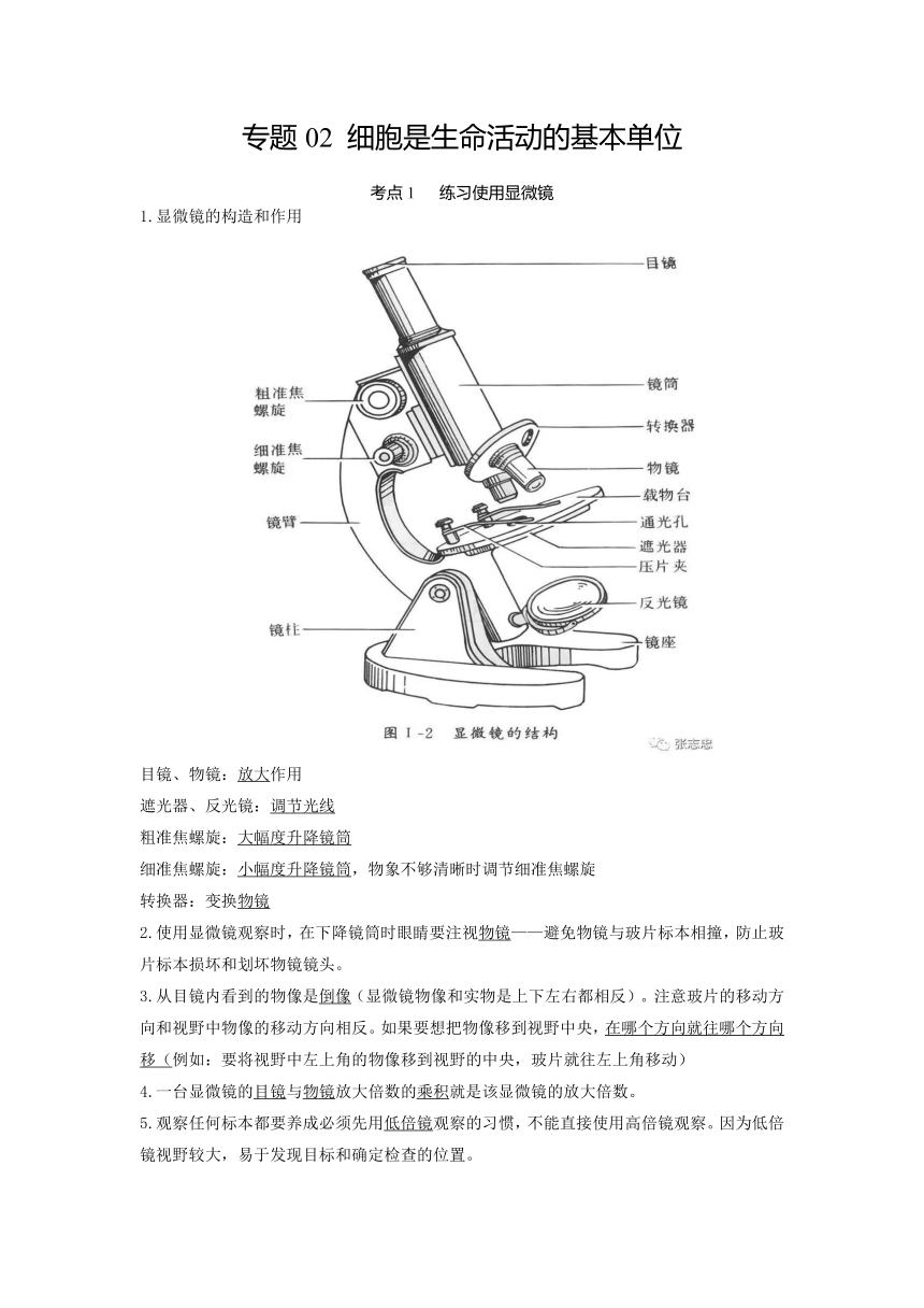 专题02 细胞是生命活动的基本单位（知识）-备战中考生物一轮复习考点（全国通用）