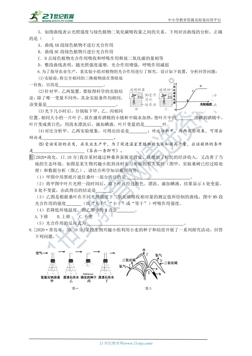 济南版中考复习导学案课时六§3绿色植物的光合作用（含答案）