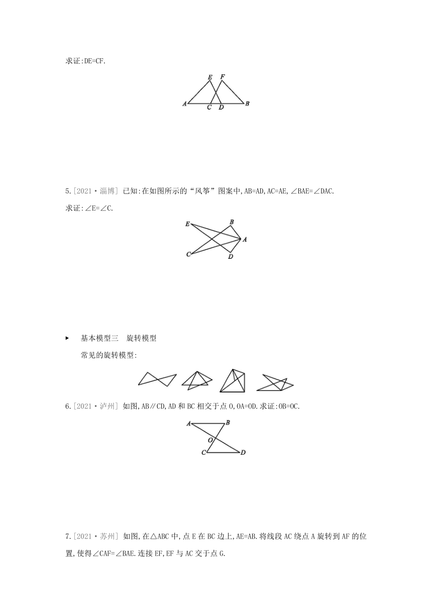 湘教版数学八年级上册课课练：第2章 三角形  专题   全等三角形的基本模型（含答案）