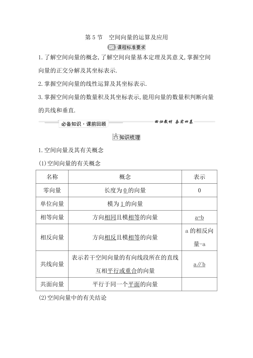 2023届高考一轮复习导与练(必修第二册+选择性必修第一册)第七章第6节　空间向量的运算及应用 讲义（Word版含答案）