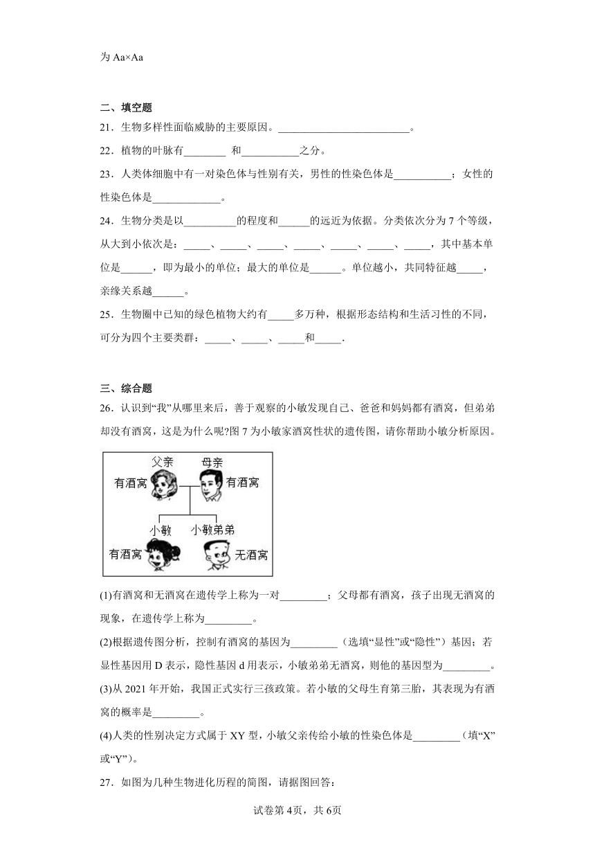 鲁教版生物八年级下册期末检测夯实基础强化训练试题1（含解析）