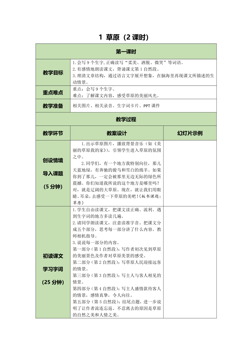 1 草原 表格式教案