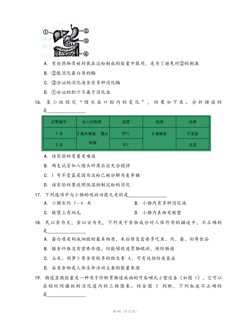 鲁科版生物七年级上册单元检测卷第四单元 生物圈中的人第二章 人体的营养(word版，含答案解析）