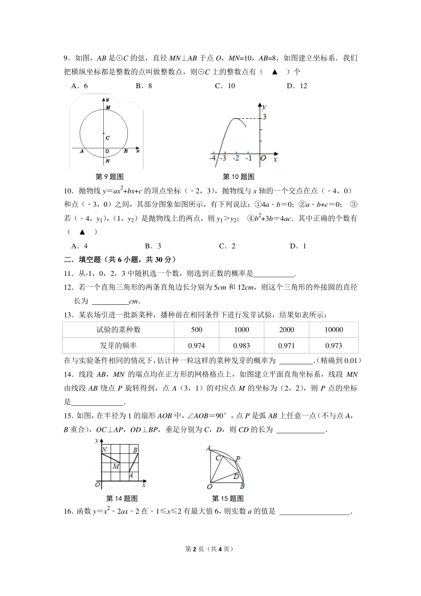 浙江省绍兴市诸暨市开放双语实验学校2021-2022学年九年级上学期第一次月考数学试题（PDF版，无答案）