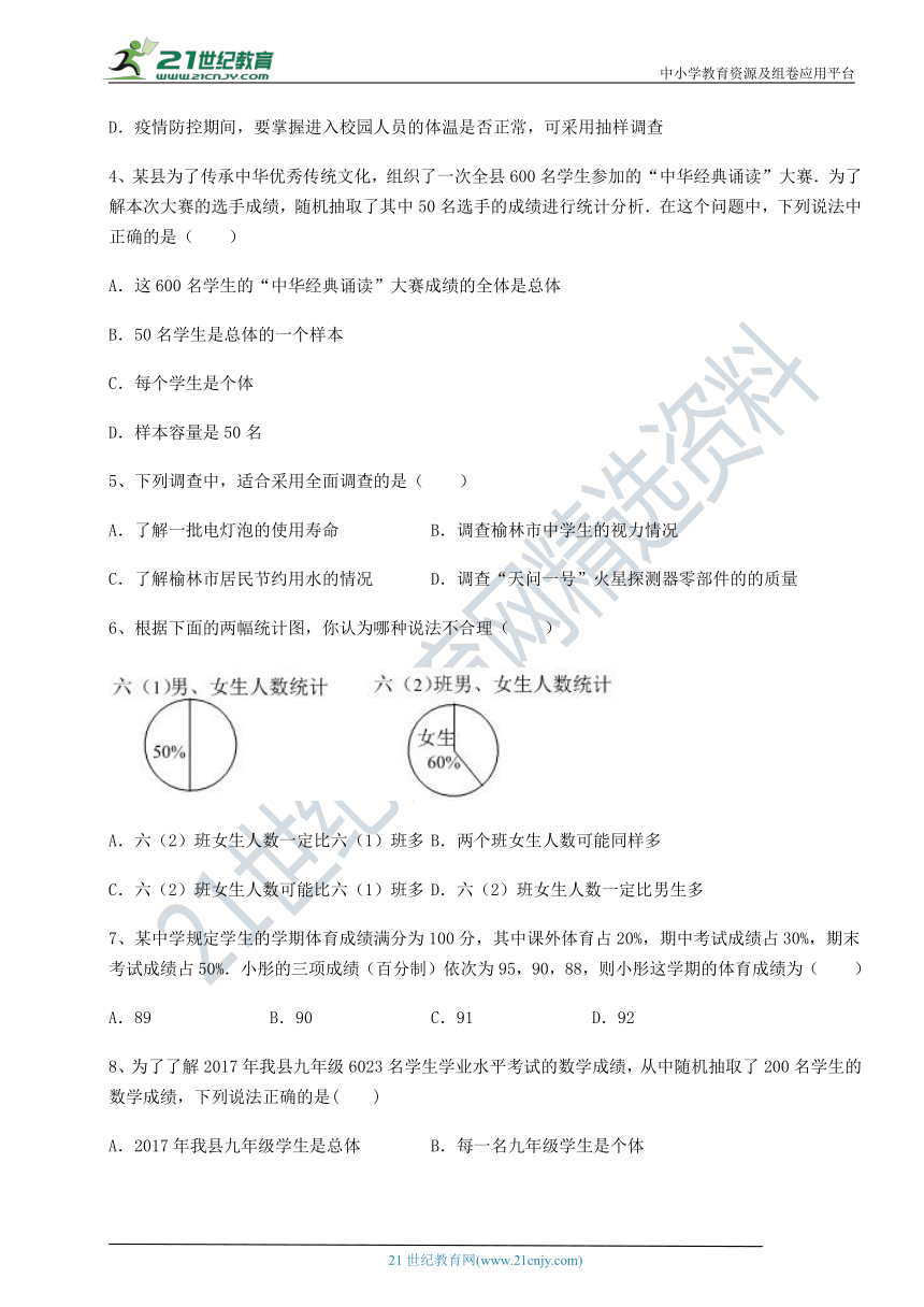 【最新强化训练】沪教版(上海)九下 第二十八章统计初步专题攻克试题(含答案解析)