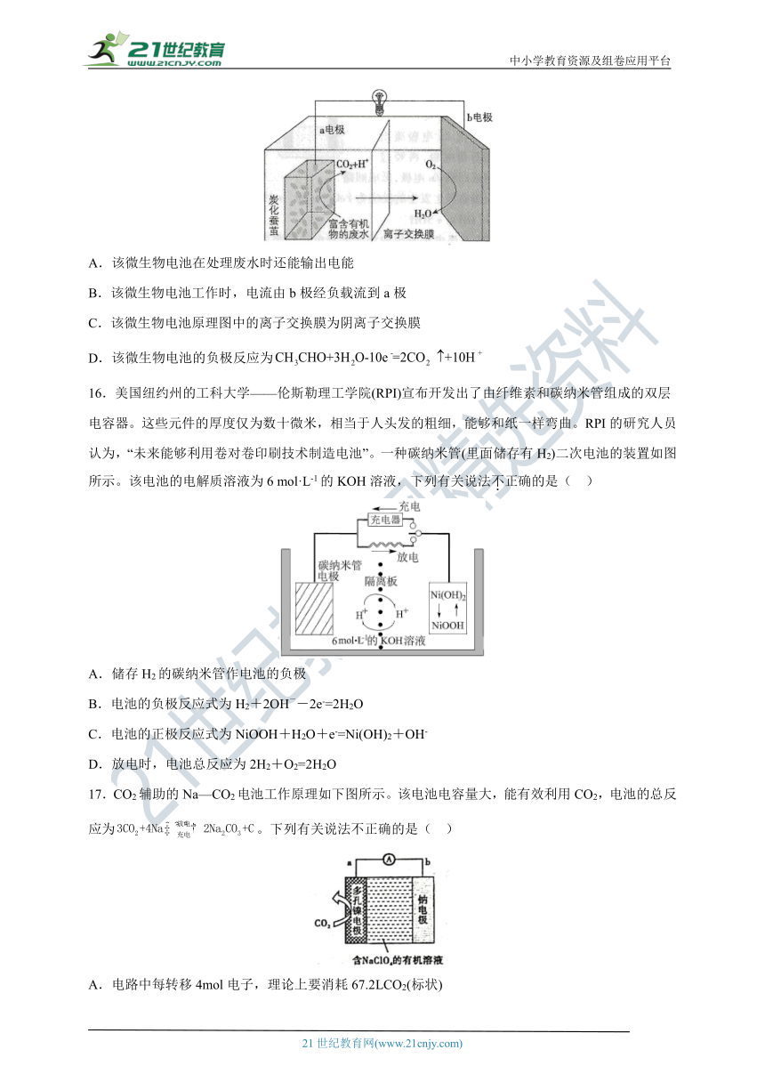 【2021-2022学年】高中化学选修4 新人教版 4.1原电池 课后培优练（含解析）