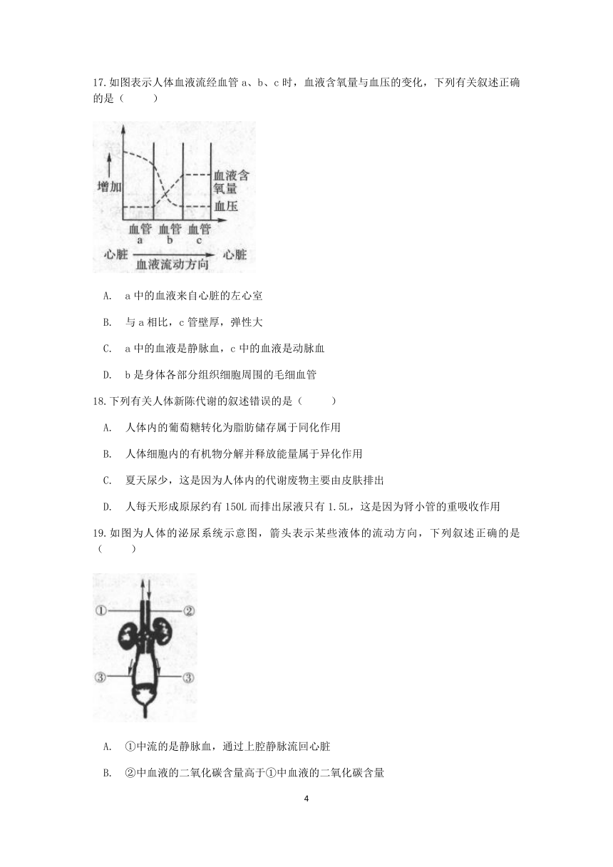 【单元检测】2022-2023学年上学期浙教版九年级科学卷（十四）第四章  代谢与平衡(综合B)【word，含答案】