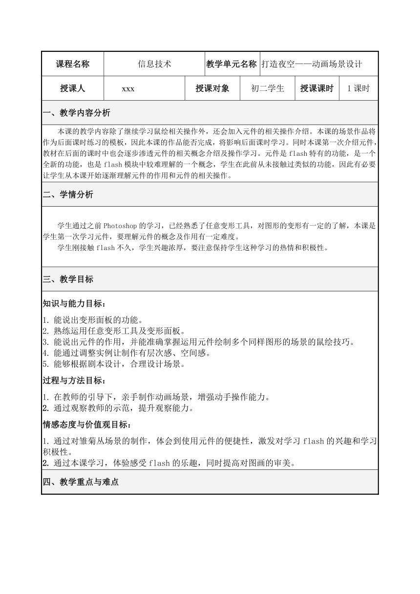 第4课《打造夜空——动画场景设计》教案　2022—2023学年粤高教版（2018）初中信息技术八年级上册