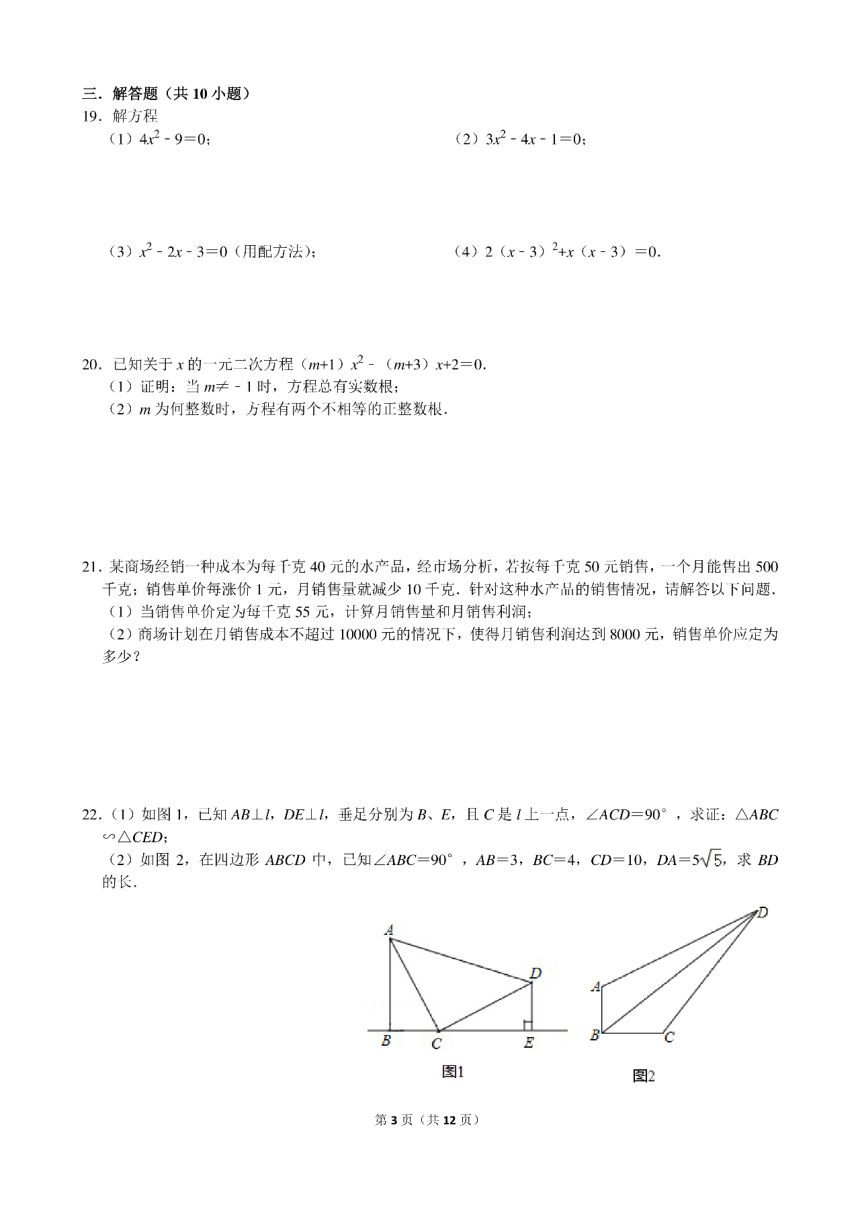 河北省衡水市景县实验中学九年级第一次月考数学模拟题（PDF版含答案）