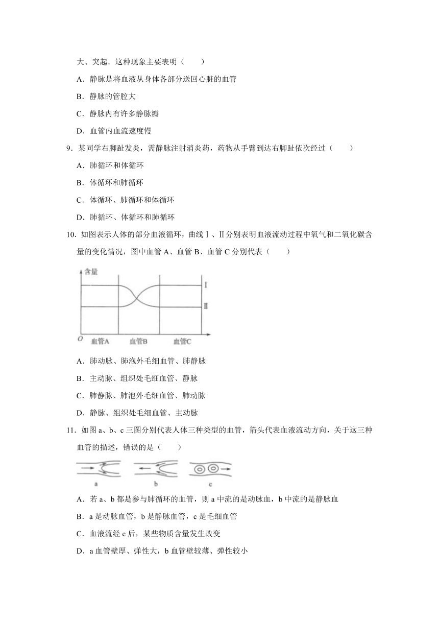 2020-2021学年人教版生物七年级下册第4章 人体内物质的运输测试卷（word版含解析）