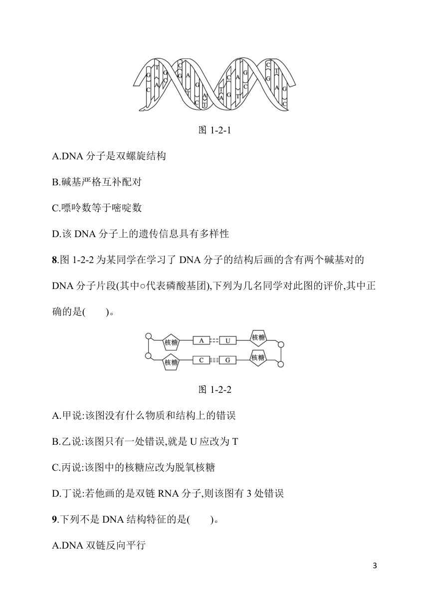 高中生物北师大版必修二1.2核酸的分子结构同步练习（含答案）