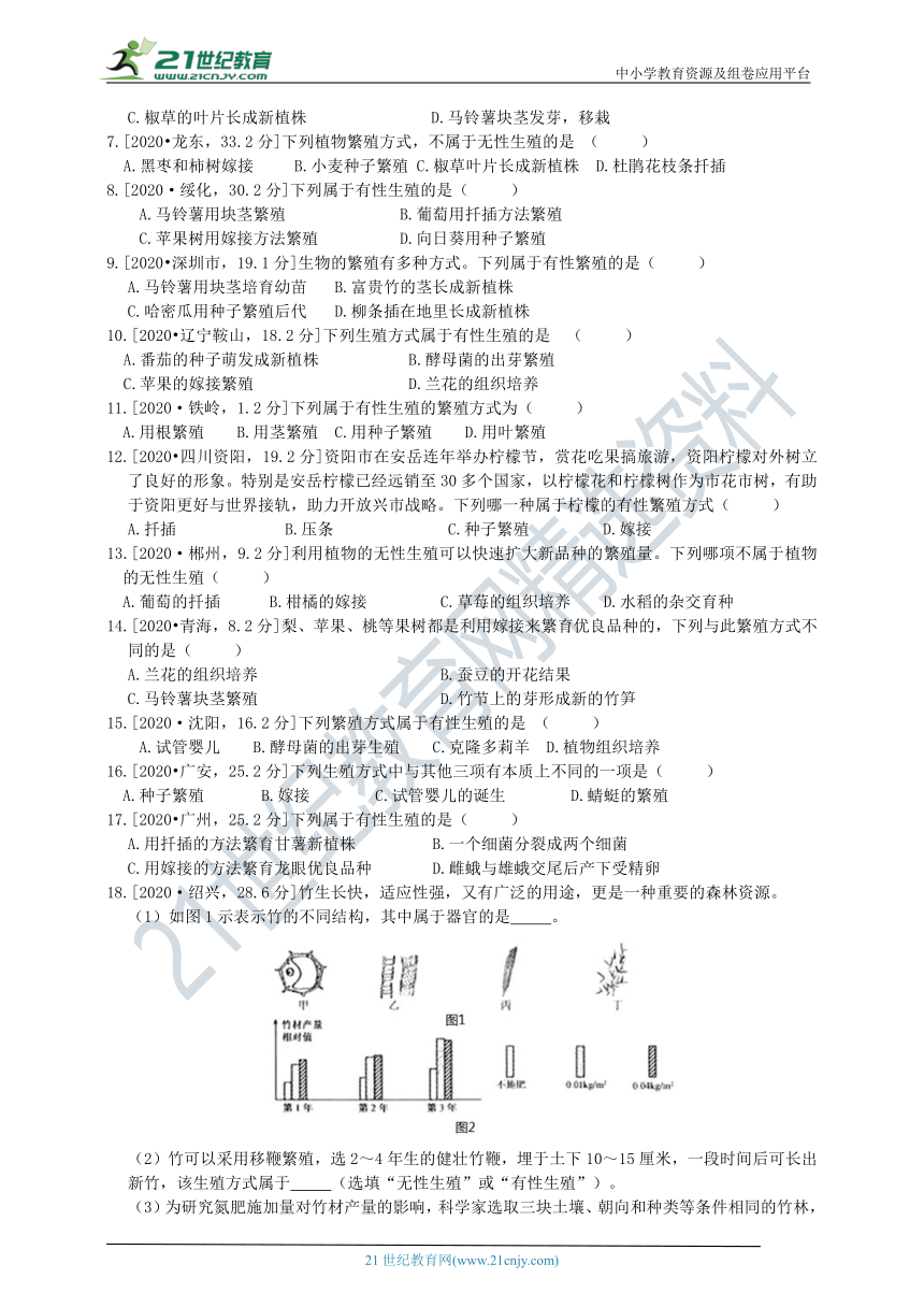 济南版中考真题汇编 4.1.7 植物的营养繁殖（含答案）