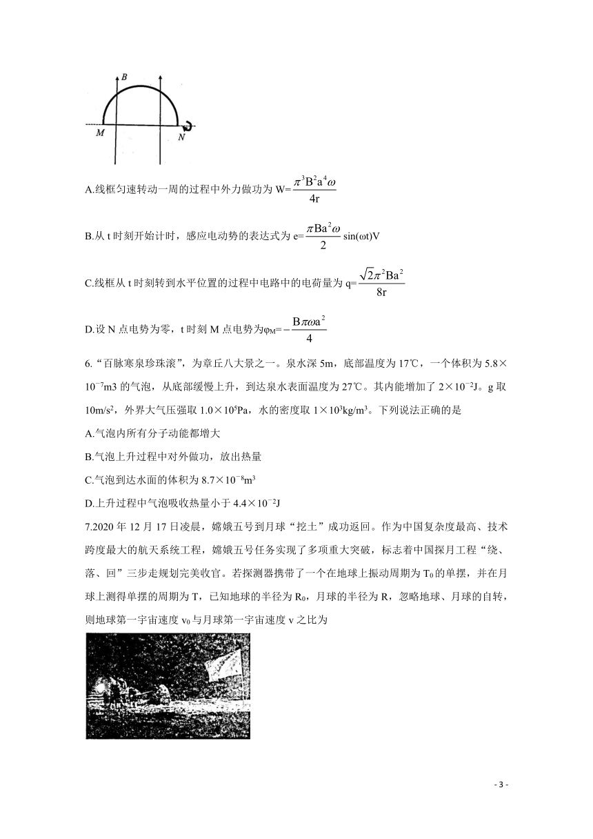 山东省济南市章丘区2021届高三下学期4月二轮阶段性测试（二模） 物理 Word版含答案