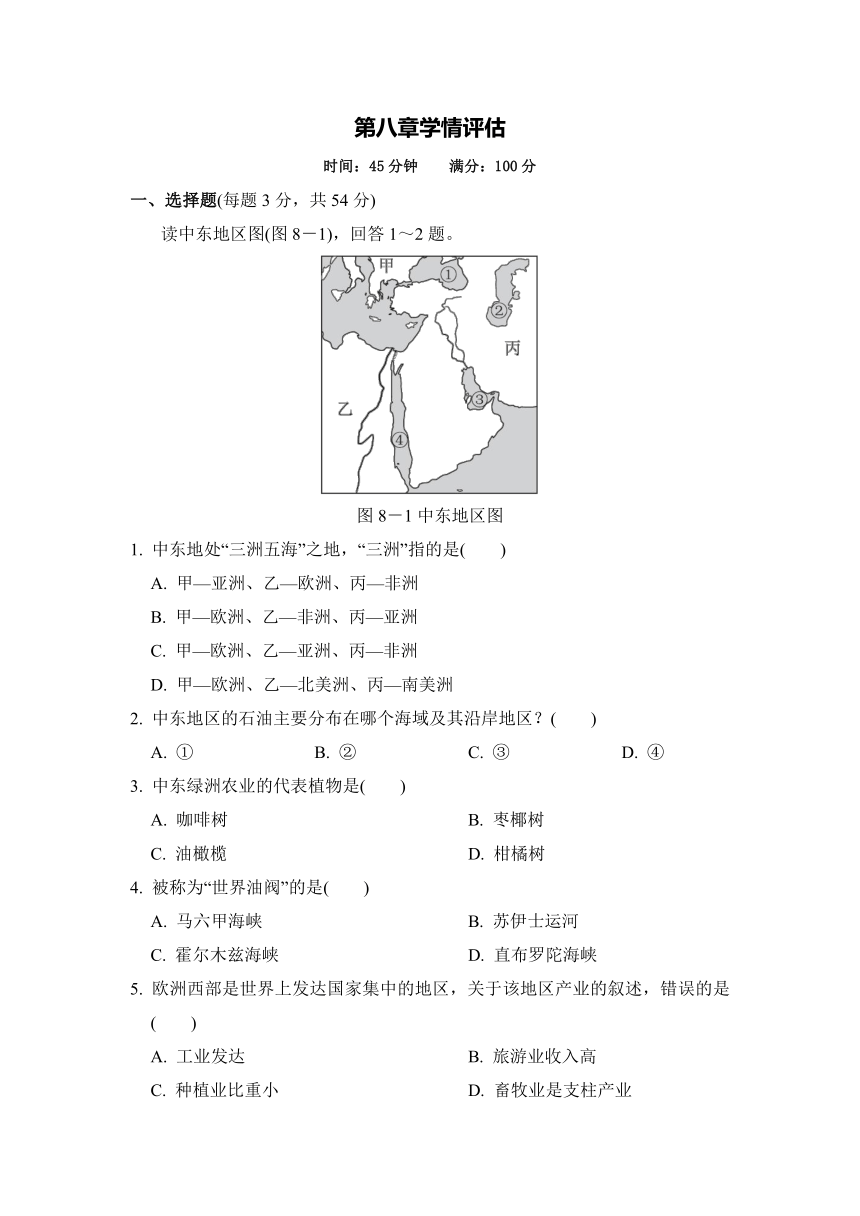 人教版地理七年级下册第八章 东半球其他的国家和地区 学情评估卷（含答案）