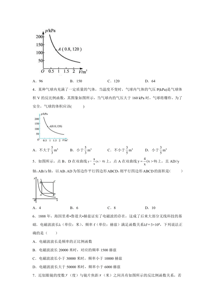 2021-2022学年九年级数学下册人教版26.2 实际问题与反比例函数提高卷（word版含答案）